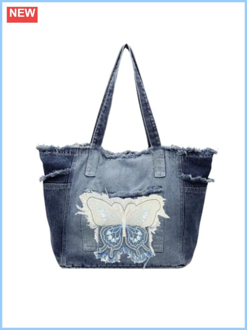 Denim Butterfly Sling Shoulder Bag Y2K Retro Purse A4 Size